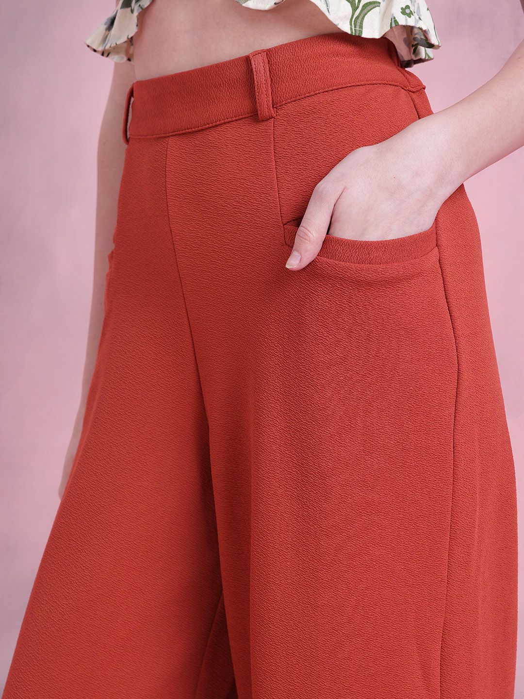 DressBerry Women Regular Fit Textured High-Rise Wide Leg Trousers