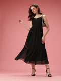 DressBerry Shoulder Straps A-Line Tiered Midi Dress