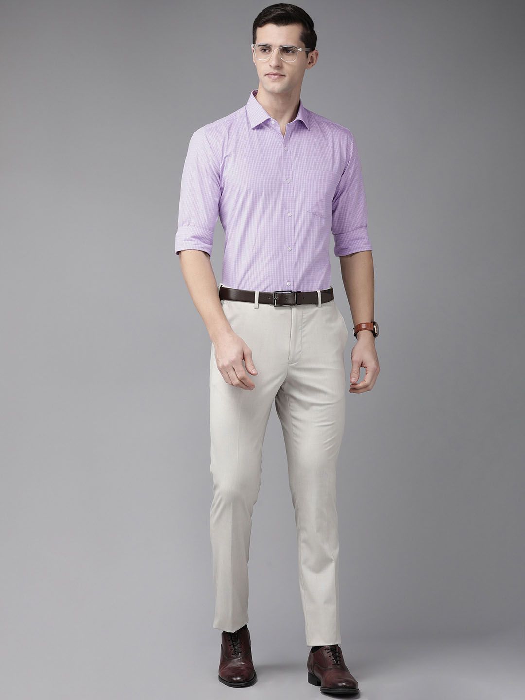 Park Avenue Men Violet Micro Checked Slim Fit Pure Cotton Formal Shirt