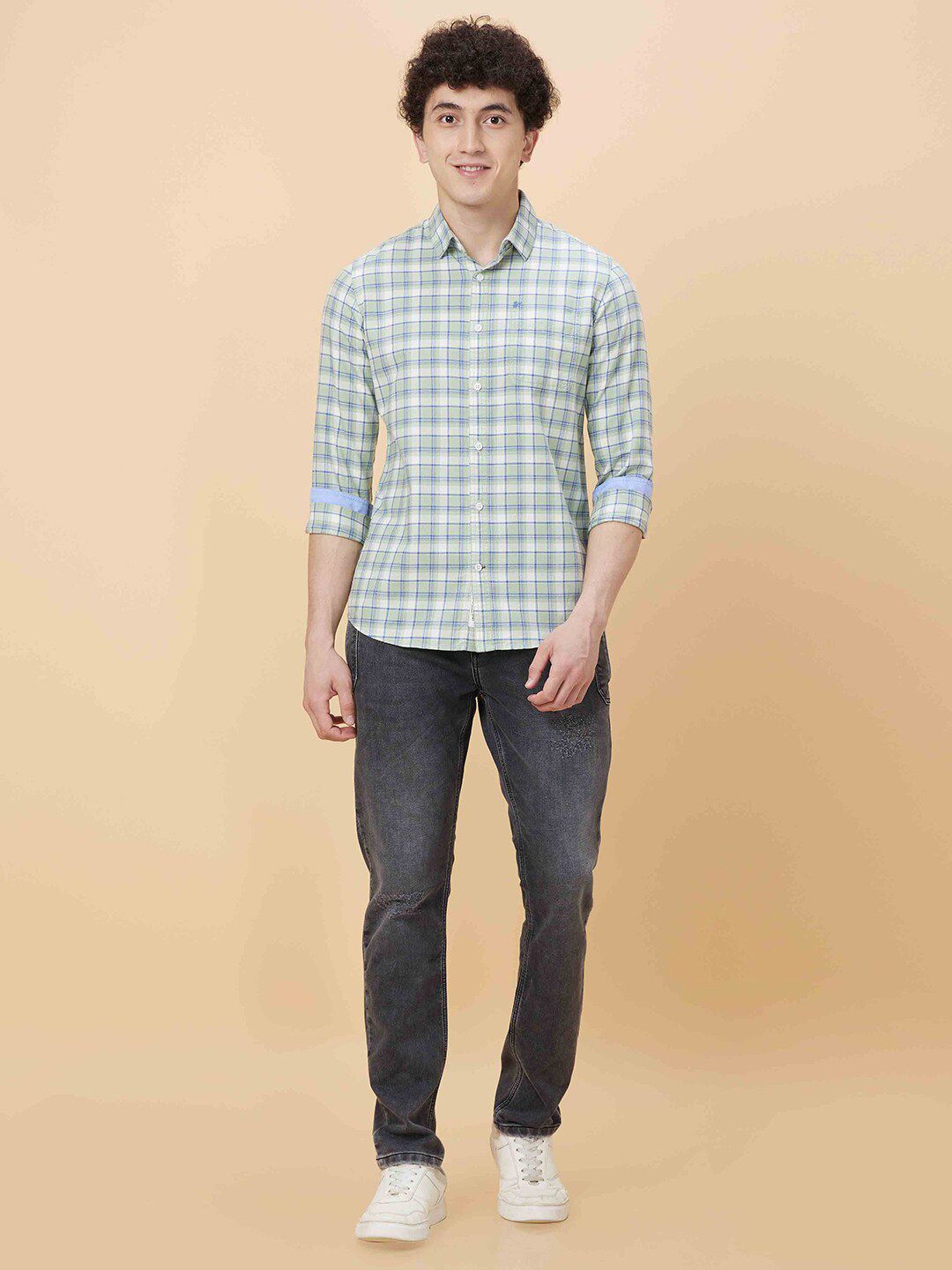 Being Human Slim Fit Tartan Checks Spread Collar Long Sleeves Casual Shirt