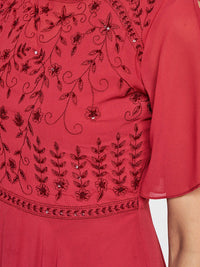 AND Women Red Embellished Embroidered Maxi Dress