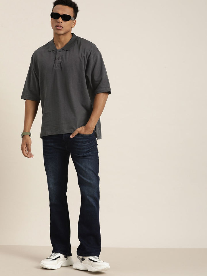 DILLINGER Men Solid Honeycomb Structure Oversized Cotton Polo T-Shirt