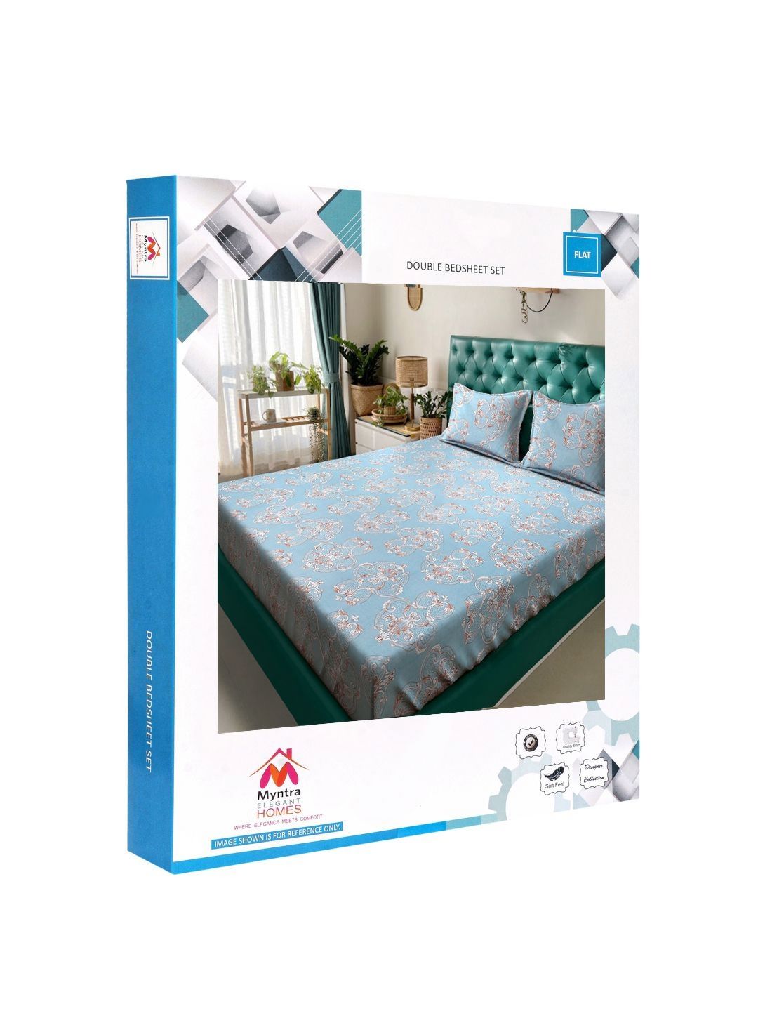 Myntra Elegant Homes Blue & White Printed 300 TC King Bedsheet Set 2.50 m x 2.25 m