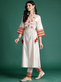 Indo Era Floral Embroidered Empire Thread Work Liva Kurta with Trousers