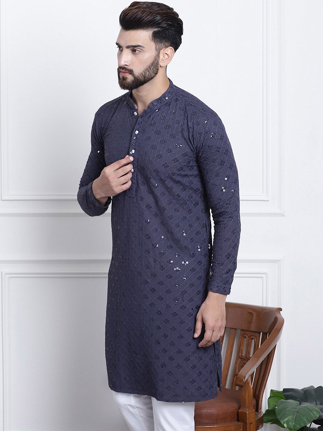 SOJANYA Sequin Embellished Pure Cotton Kurta
