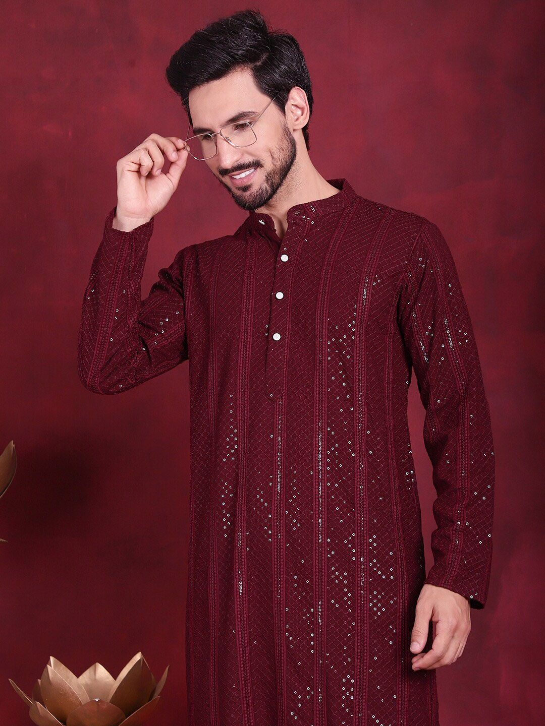 Jompers Sequinned Chikankari Kurta With Trouser