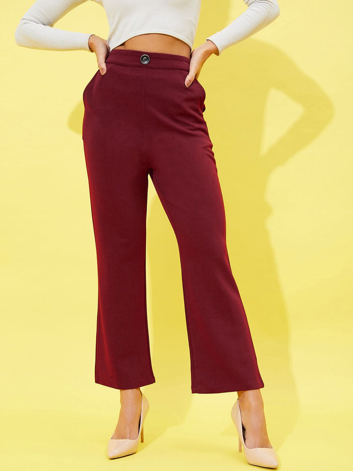 Athena Women Maroon Comfort High-Rise Plain Parallel Trousers