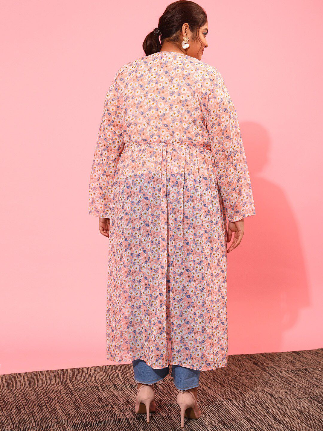 CURVY STREET Women Printed Longline Tie-Up Shrug