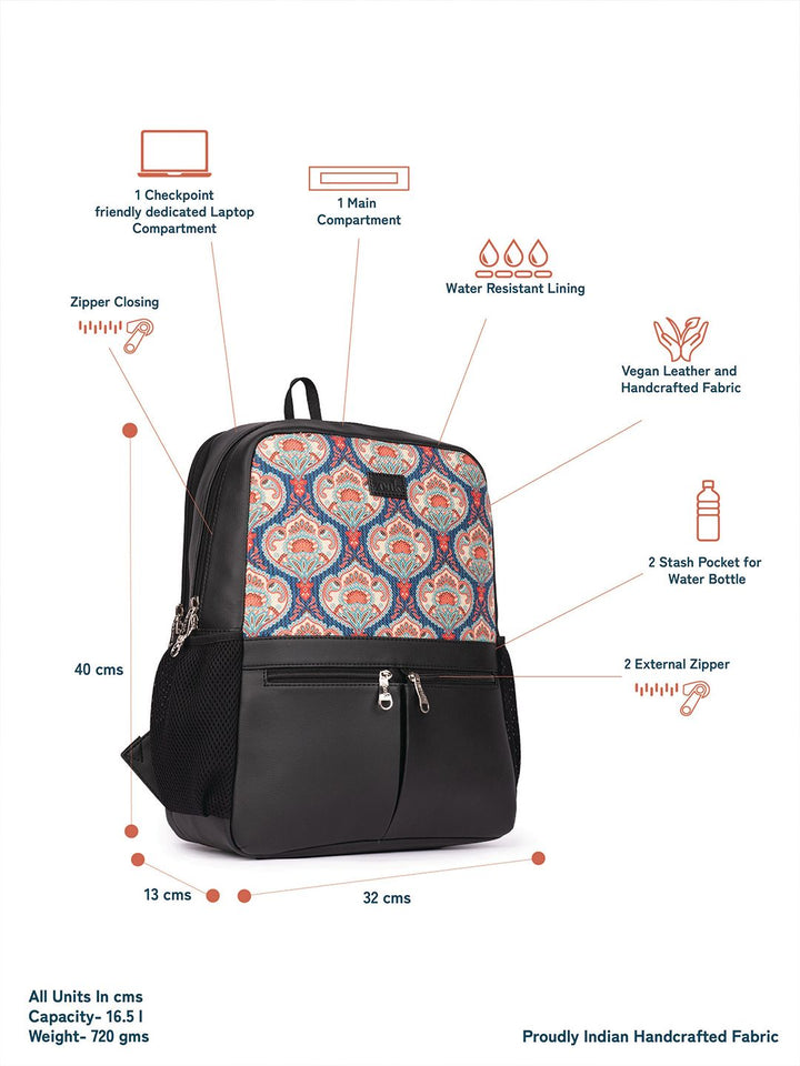 ZOUK Women Ethnic Printed Vegan Leather Backpack With Compression Straps-Up to 16 inch