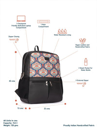 ZOUK Women Ethnic Printed Vegan Leather Backpack With Compression Straps-Up to 16 inch