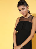 Athena Women Stylish Black Solid Feminine Frills Dress