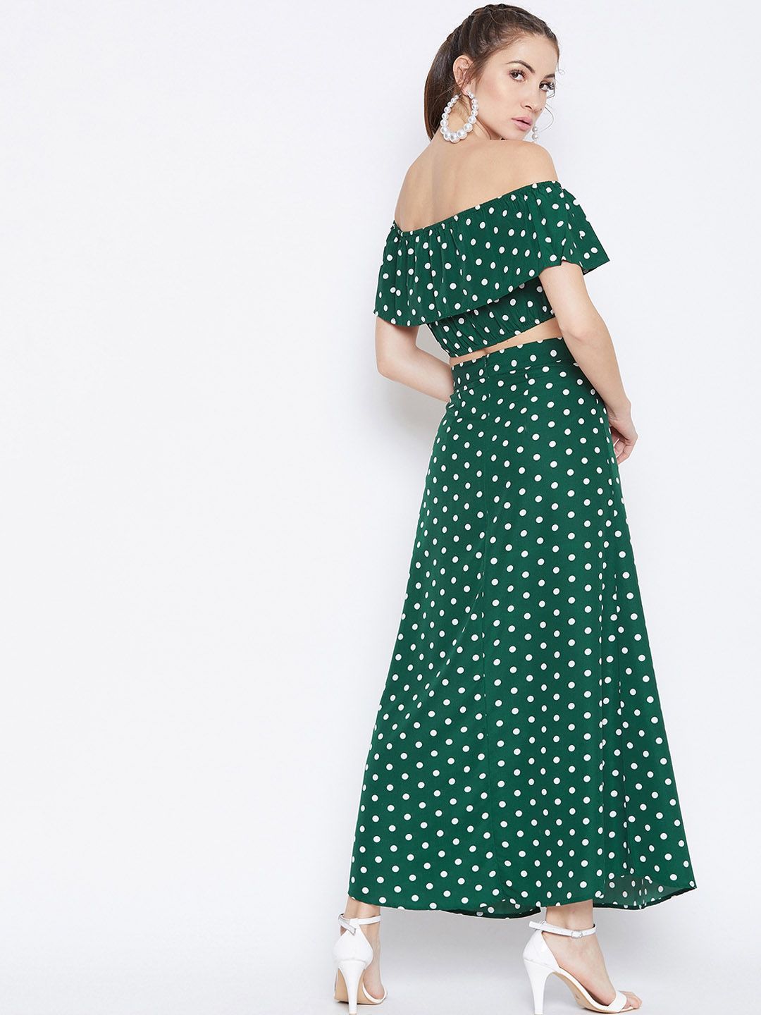 Berrylush Women Green & White Printed Two-Piece Dress