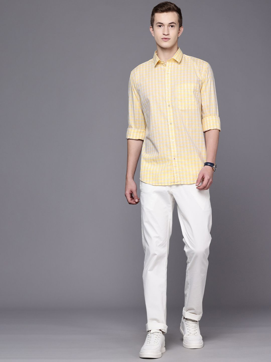 Raymond Pure Cotton Slim Fit Checked Casual Shirt