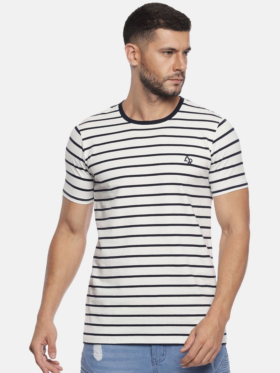 ADRO Men Striped Round Neck Cotton T-shirt