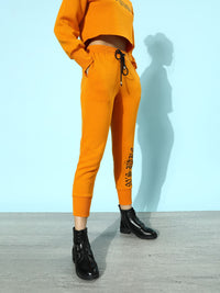 STREET 9 Women Bright Orange Typography Gym Kit Trousers