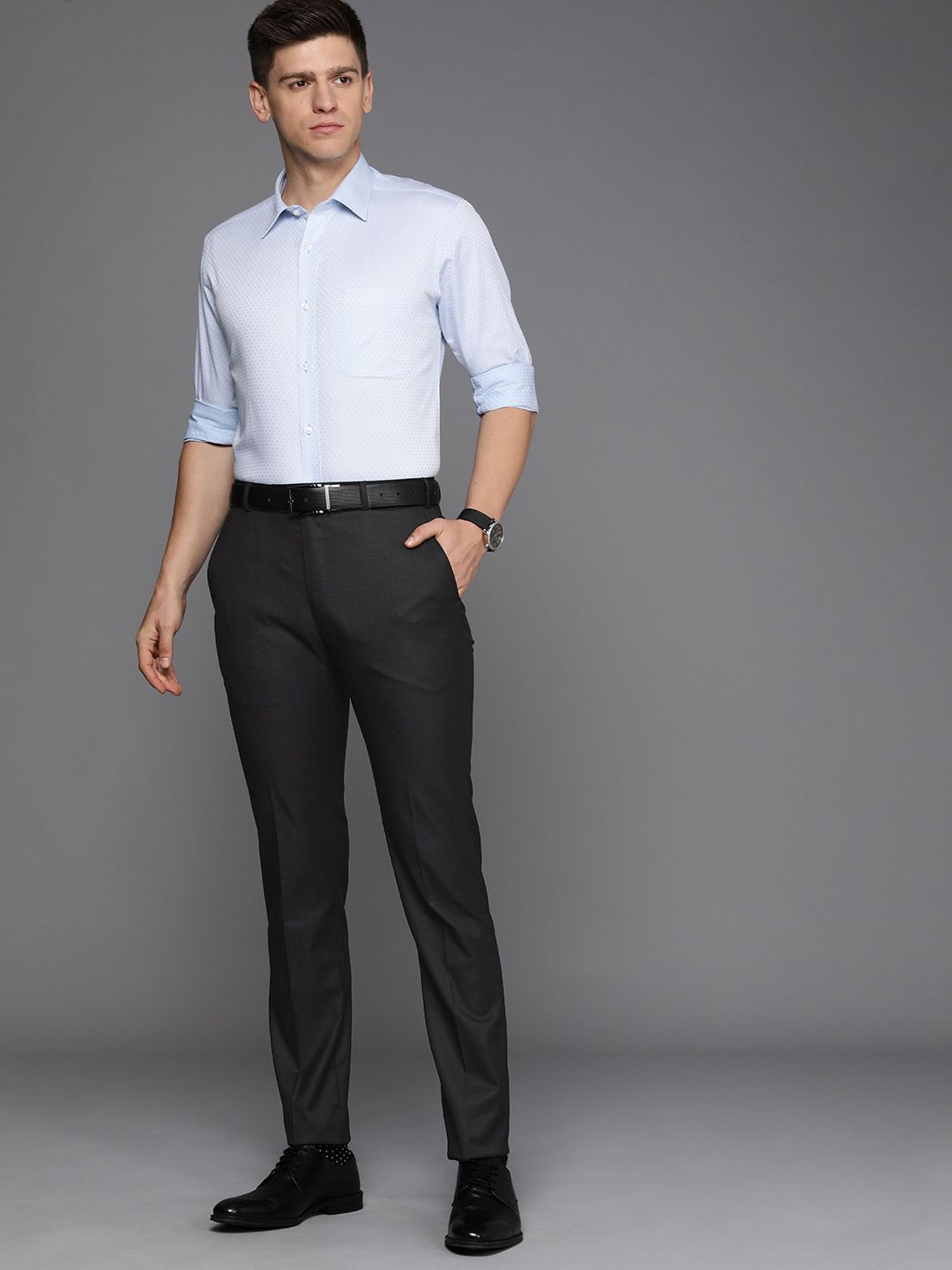 Raymond Men Mid-Rise Slim Fit Checked Formal Trousers