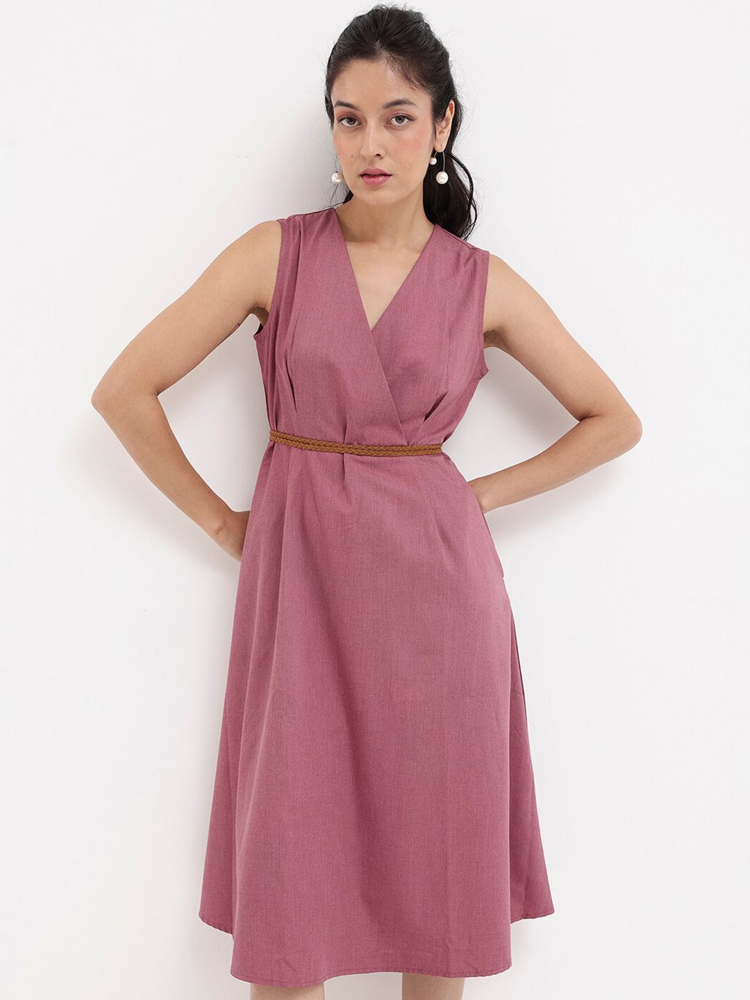 RAREISM V-Neck Fit & Flare Midi Dress