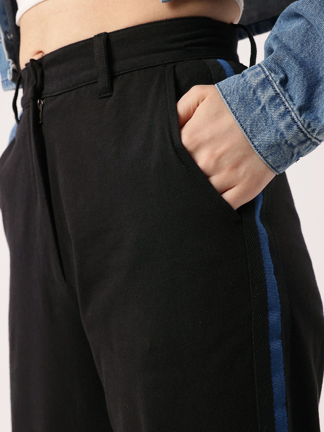 Women Korean Urban Street Shadows Side Stripes Regular Trousers