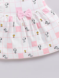 Happy Faces Girls Cotton Printed Flutter Sleeve Fit & Flare Dress