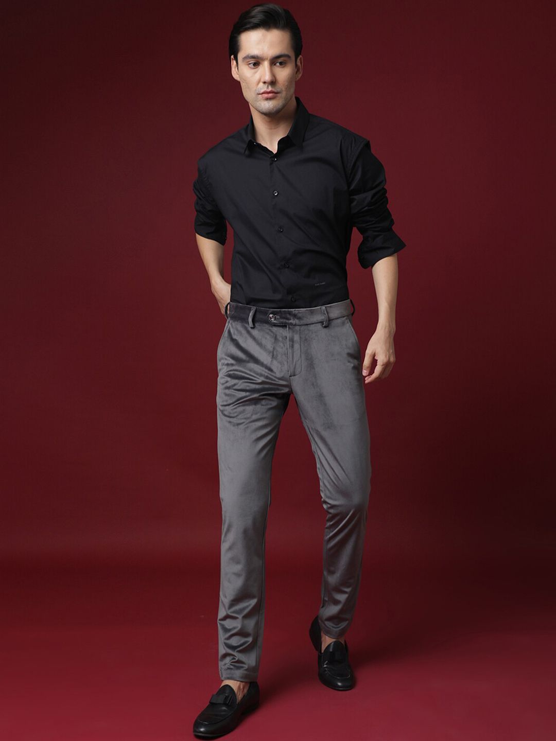 RARE RABBIT Men Ozzy Mid-Rise Slim Fit Cotton Trouser