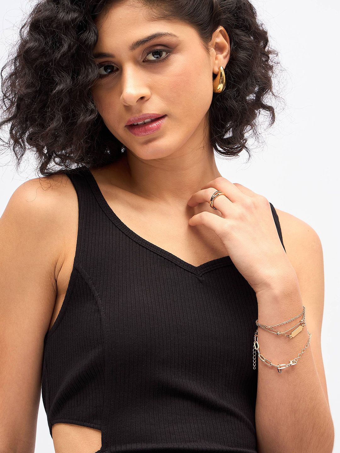 SASSAFRAS Black Cut-Out Midi Sheath Dress