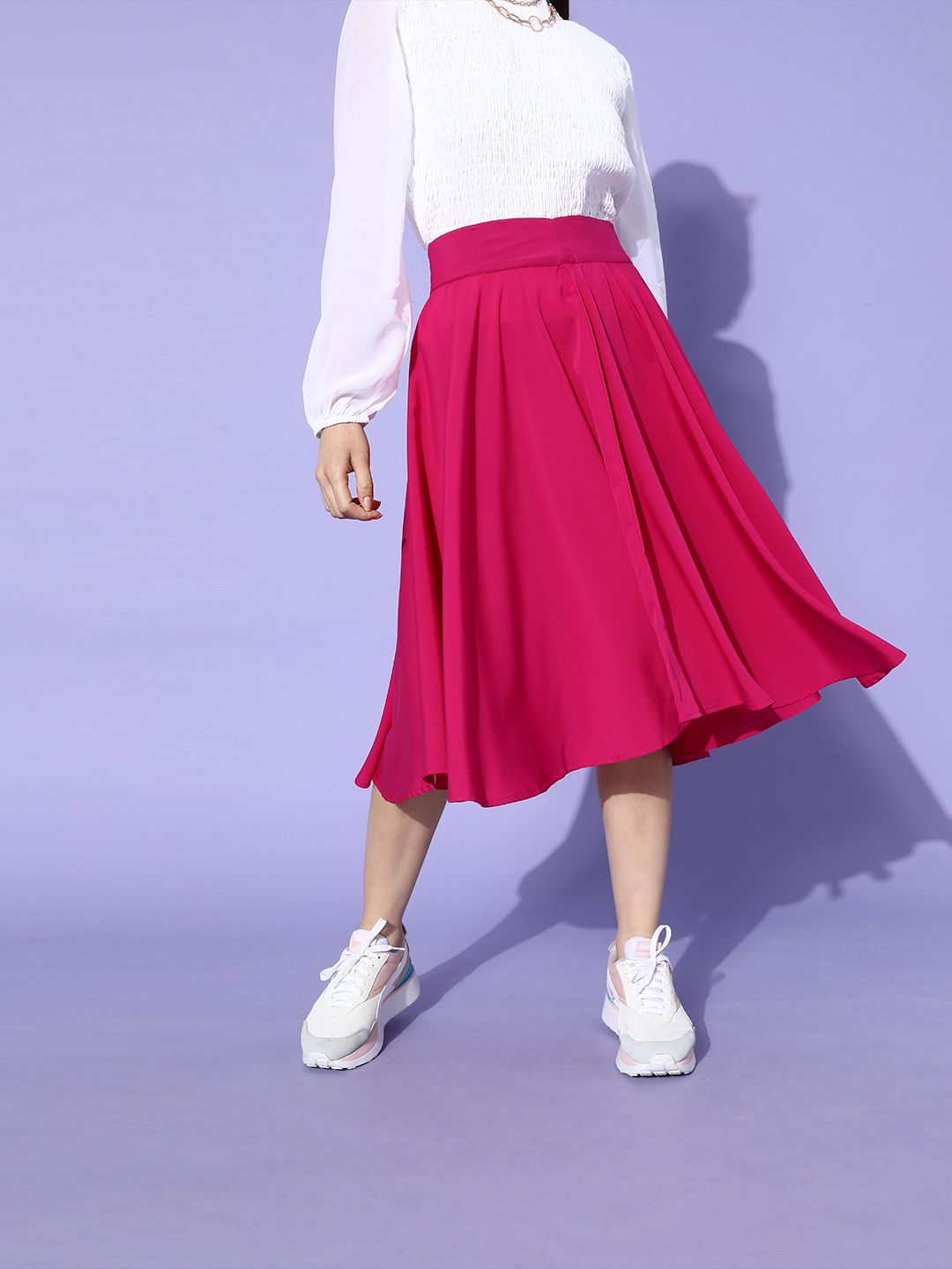Berrylush Women Pretty Pink Solid Flared Skirt