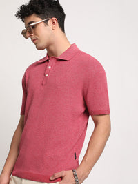 THE BEAR HOUSE Men Self Design Slim Fit Cotton Polo Collar T-Shirt