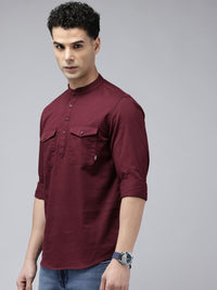 SPYKAR Slim Fit Band Collar Pure Cotton Casual Shirt