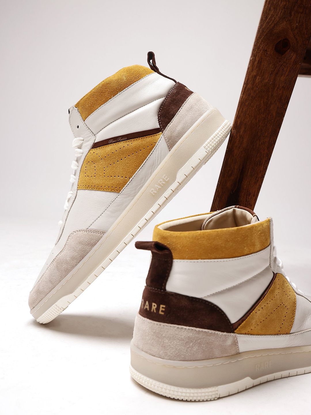 RARE RABBIT Men Horizon Colourblocked Mid Top Leather Sneakers