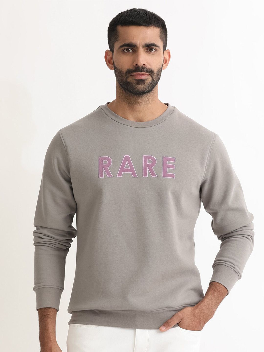 RARE RABBIT Men Robbs Logo Print Round Neck Sweatshirt