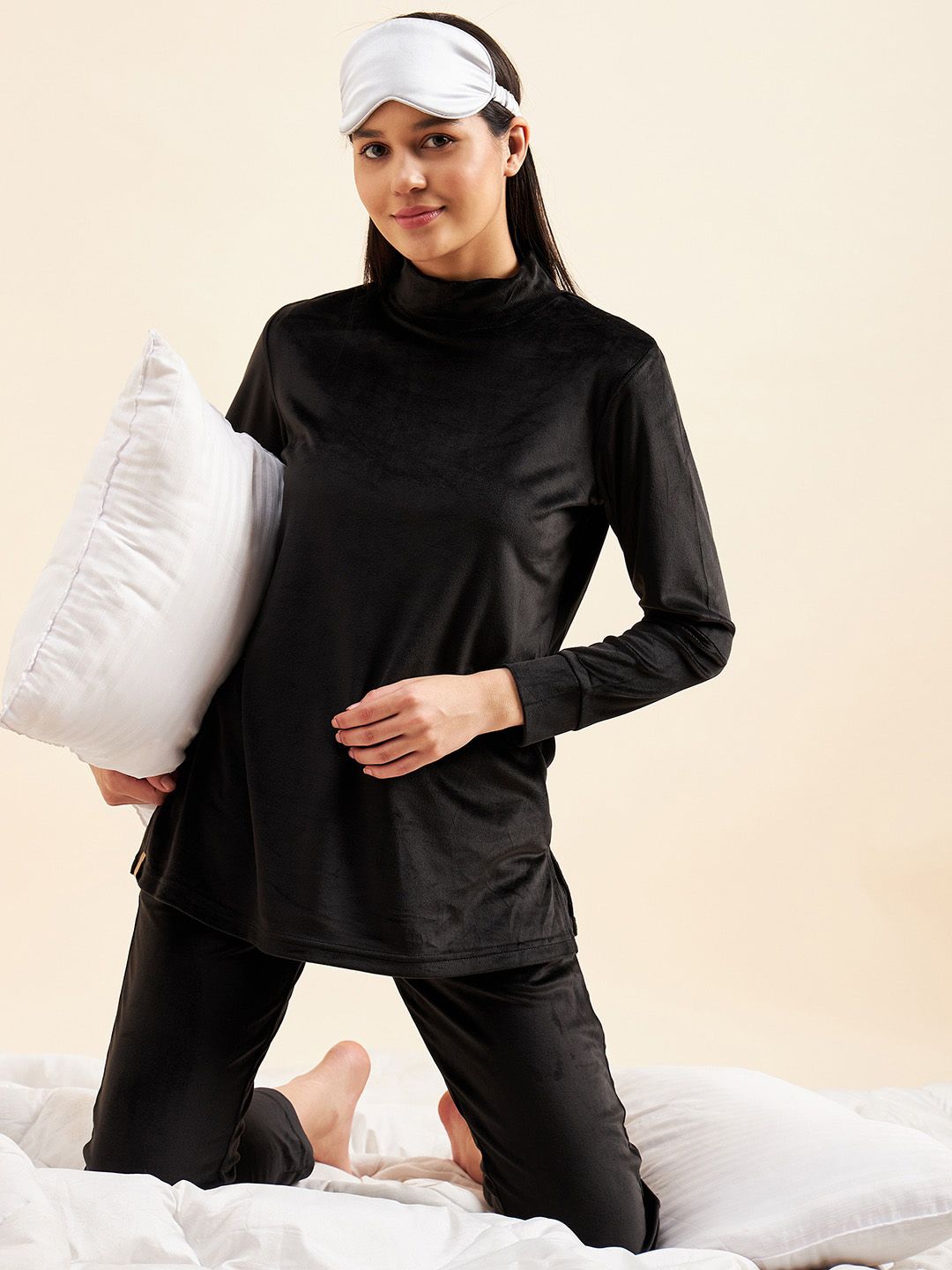 Sweet Dreams Black Mock Neck Top With Pyjamas