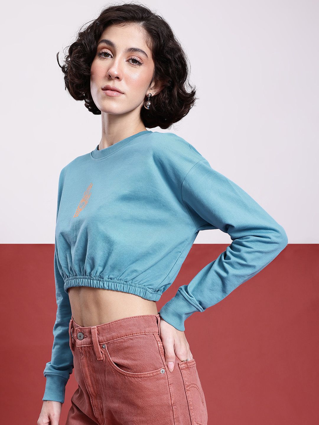 DressBerry Indie Printed Cropped Sweatshirt