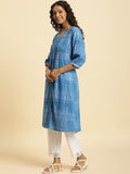 W Floral Woven Design Puffed Sleeves Panelled Pure Cotton A-Line Kurta