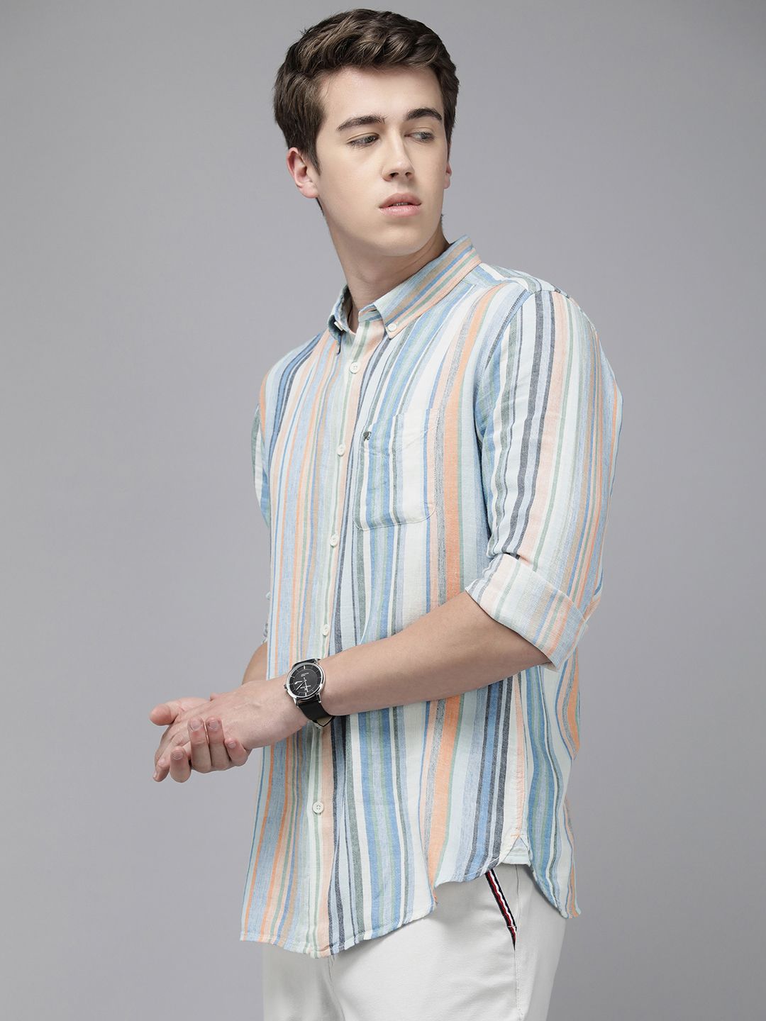 THE BEAR HOUSE Men Slim Fit Opaque Striped Pure Cotton Casual Shirt