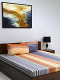 BOMBAY DYEING Vista Blue & Pink Floral Microfiber144 TC Queen Bedsheet & 2 Pillow Covers