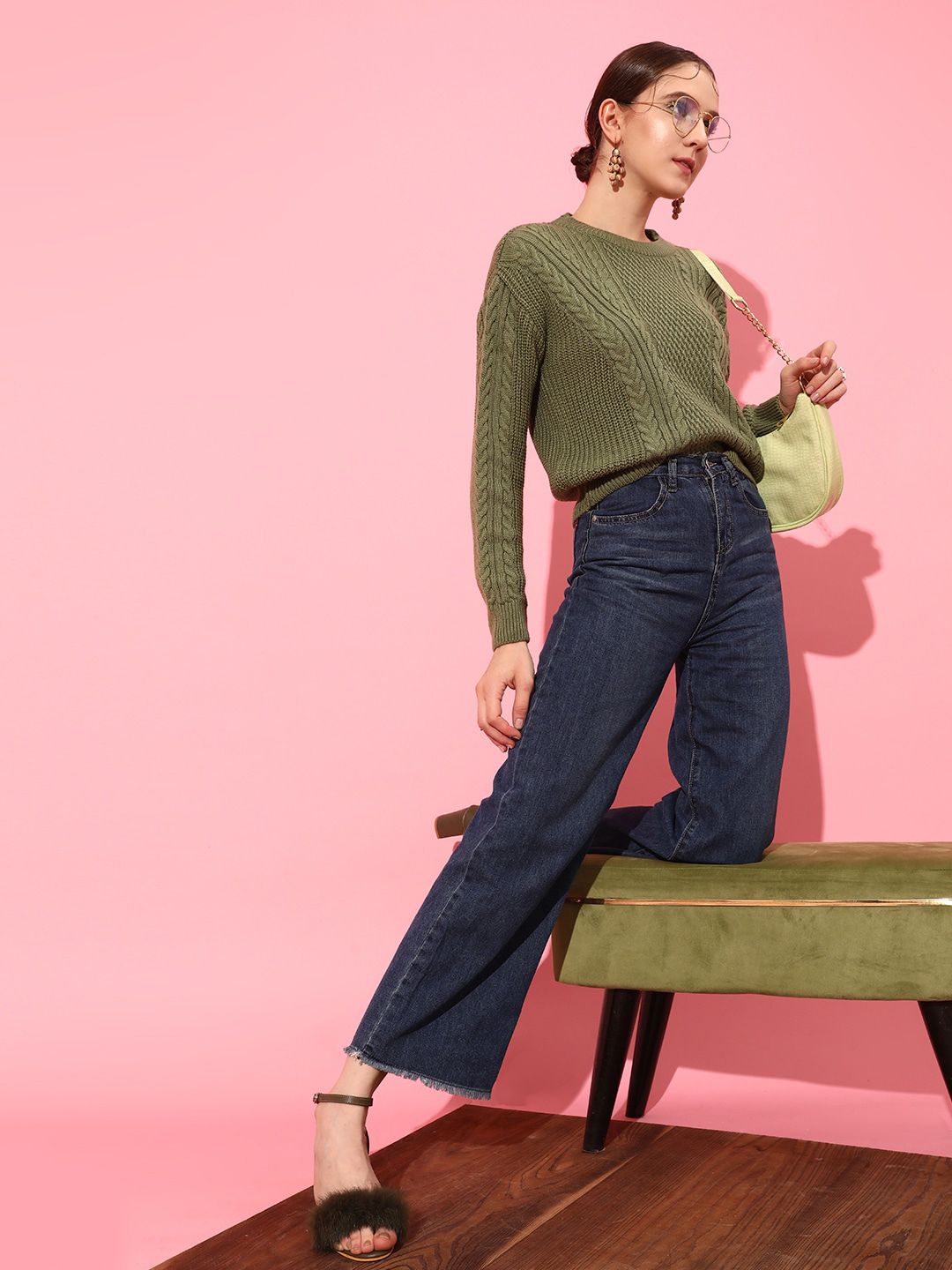 STREET 9 Women Acrylic Cable Knit Pullover