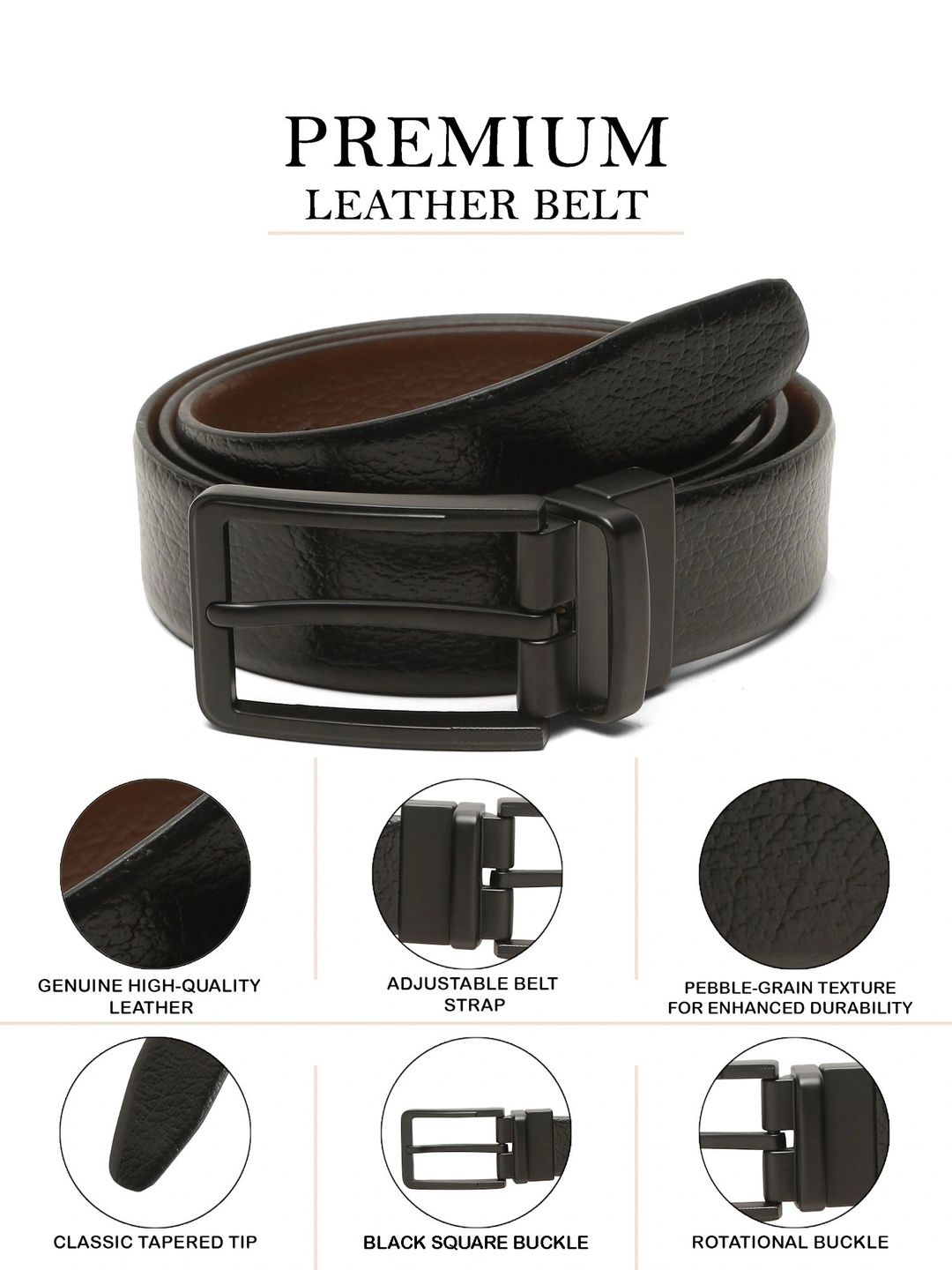 Teakwood Leathers Men Textured Leather Reversible Formal Belt