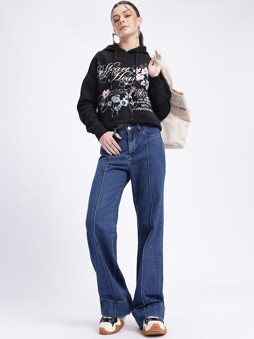 DressBerry Retro Glow Printed Hooded Sweatshirt