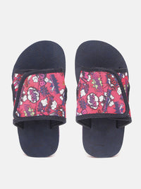 YK Girls Pink & Navy Blue Printed Slip-Ons