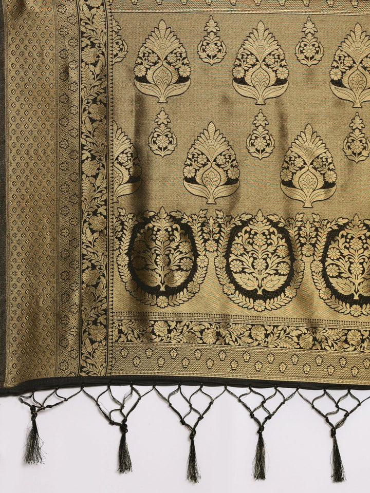 Saree mall Black & Gold-Toned Ethnic Motifs Zari Silk Blend Banarasi Sarees