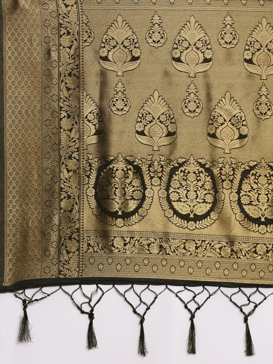 Saree mall Black & Gold-Toned Ethnic Motifs Zari Silk Blend Banarasi Sarees