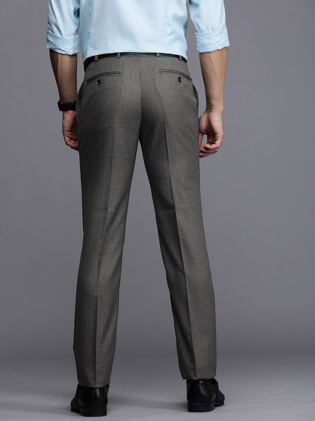 Raymond Men Grey Checked Slim Fit Formal Trousers