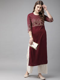 Anouk Women Maroon & Gold-Coloured Printed Straight Kurta