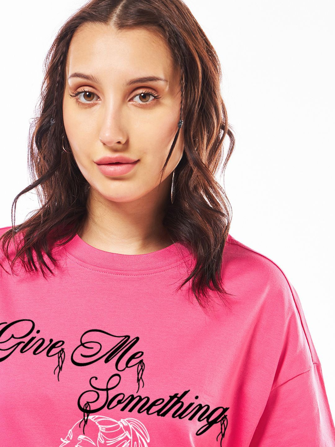 Bewakoof Women Typography Printed Round Neck Cotton Pure Cotton Oversized T-shirt