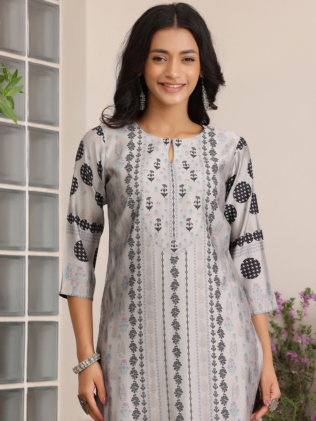 Libas Floral Printed Straight Kurta with Salwar & Dupatta