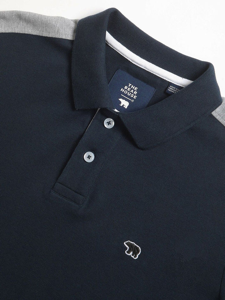 THE BEAR HOUSE Colourblocked Polo Collar Pure Cotton Slim Fit T-shirt