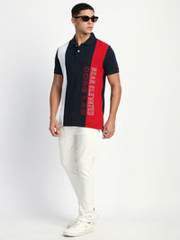 THE BEAR HOUSE Men Colourblocked Printed Polo Collar Cotton Slim Fit T-Shirt