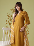 Anouk Sequinned Embellished Cotton Puff Sleeves Straight Kurta with Palazzos & Dupatta