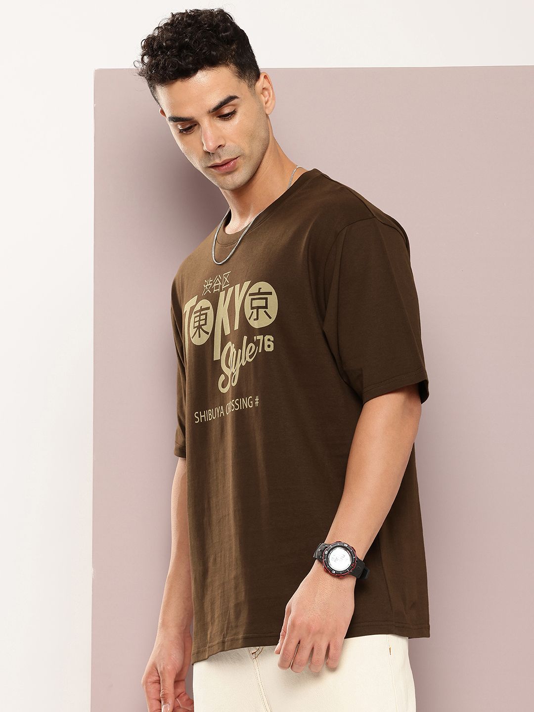 DILLINGER Men Typography Colourblocked Drop-Shoulder Sleeves Oversized Pure Cotton T-shirt