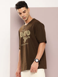 DILLINGER Men Typography Colourblocked Drop-Shoulder Sleeves Oversized Pure Cotton T-shirt